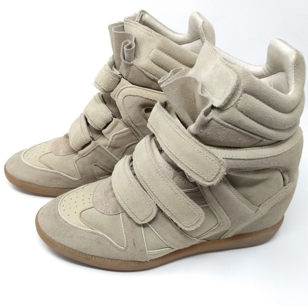 Isabel Marant Cream High Top Wedge Sneakers Velcro
